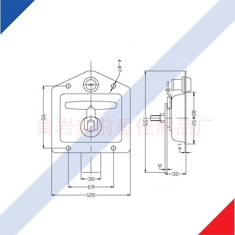 Recessed folding t handle latch cabinet lock 03103