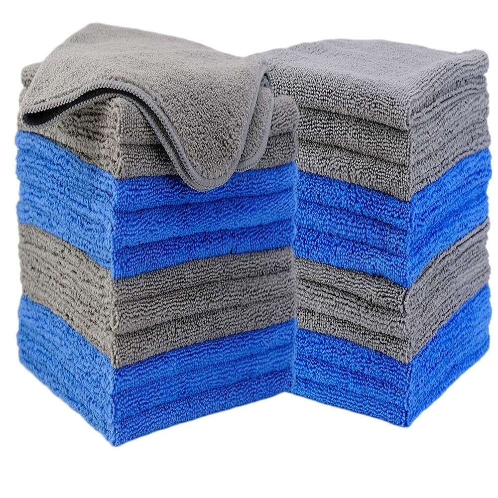 Custom Logo wholesale 40x40cm 400gsm dual pile long short loops Microfiber Towels 340gsm  edgeless microfiber towels for cars