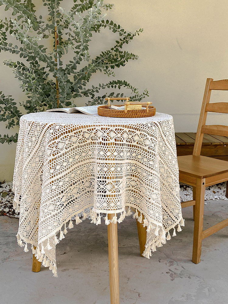 Y-F Boho retro lace macrame home small round tablecloth nordic style hollow coffee table cloth fabric