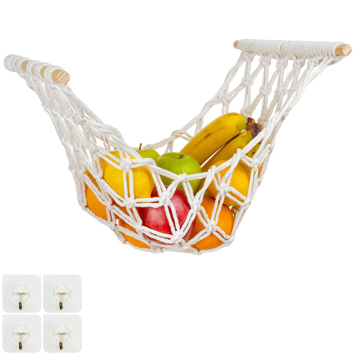 Y-W Kitchen Storage Macrame Cotton Fruit Banana Vegetable Hammock Under Cabinet Hanging Fruit Basket Holder