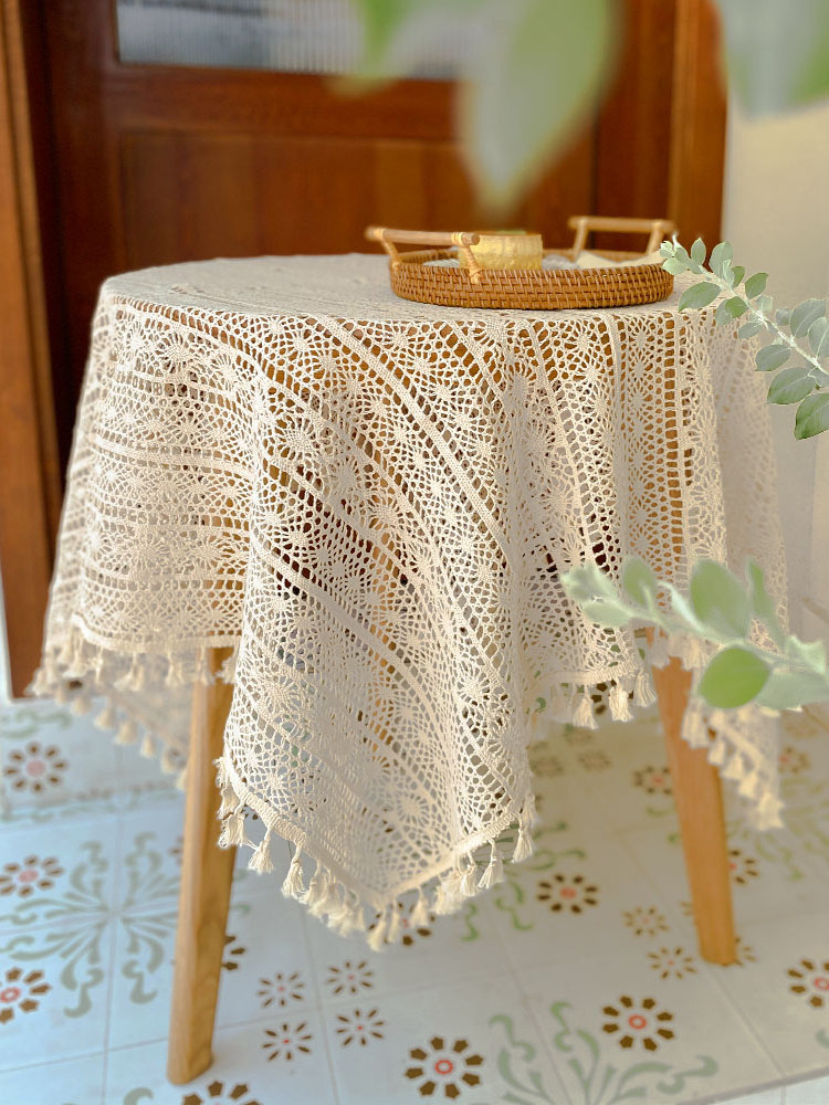 Y-F Boho retro lace macrame home small round tablecloth nordic style hollow coffee table cloth fabric