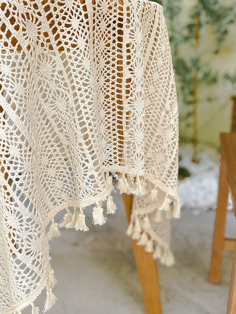 Y-F Boho retro lace macrame home small round tablecloth nordic style hollow coffee table cloth fabric