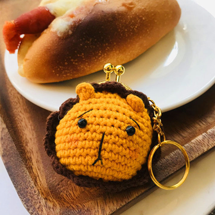 Y-Z Cartoon animal cable metal gold key chain ring toy woven small coin purse with key ring