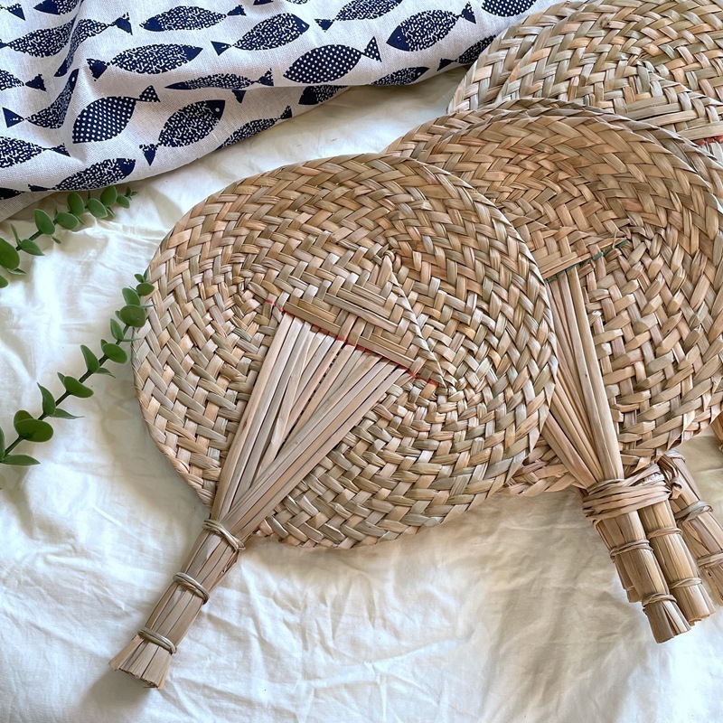 Y-Z Woven rattan leaf straw summer cool beach pool boho tropical hand fan decorative handheld fans