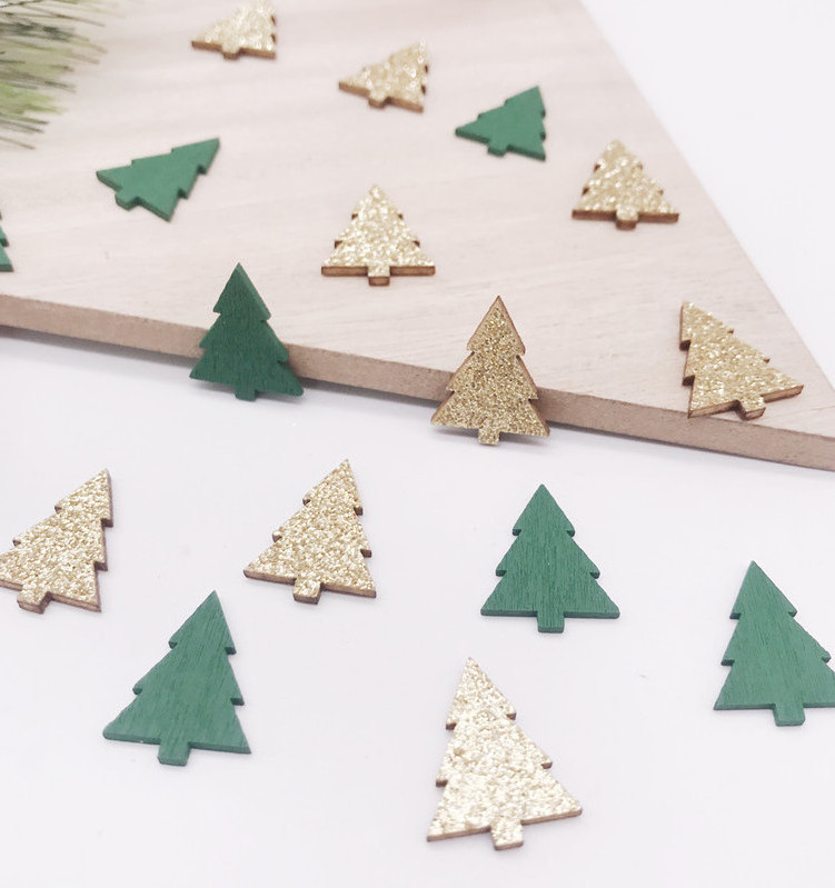 Christmas Tree Ornaments Mini Wood Tree Decorations New Glitter And Green Paint Christmas Tree For Table Decoration