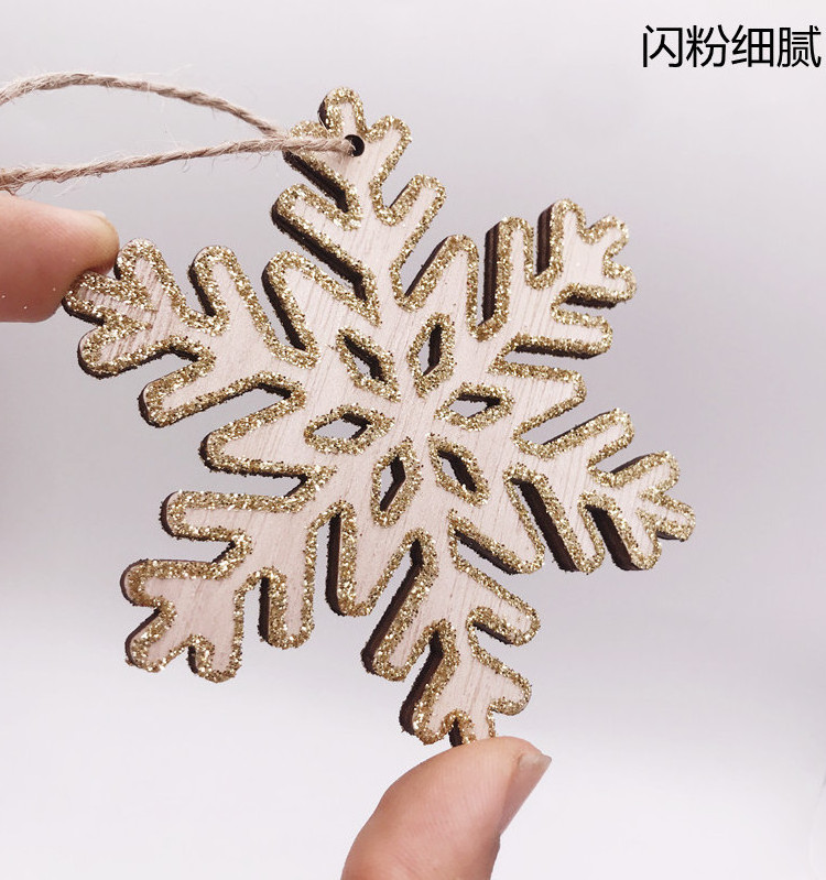 Christmas Home Decorations Wooden Snowflake With Gold Glitter Hanging Christmas Decoration Supplies-Old