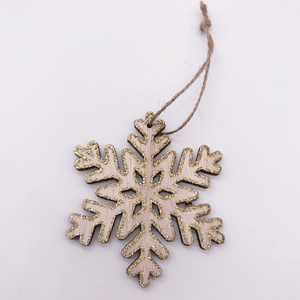 Christmas Home Decorations Wooden Snowflake With Gold Glitter Hanging Christmas Decoration Supplies-Old