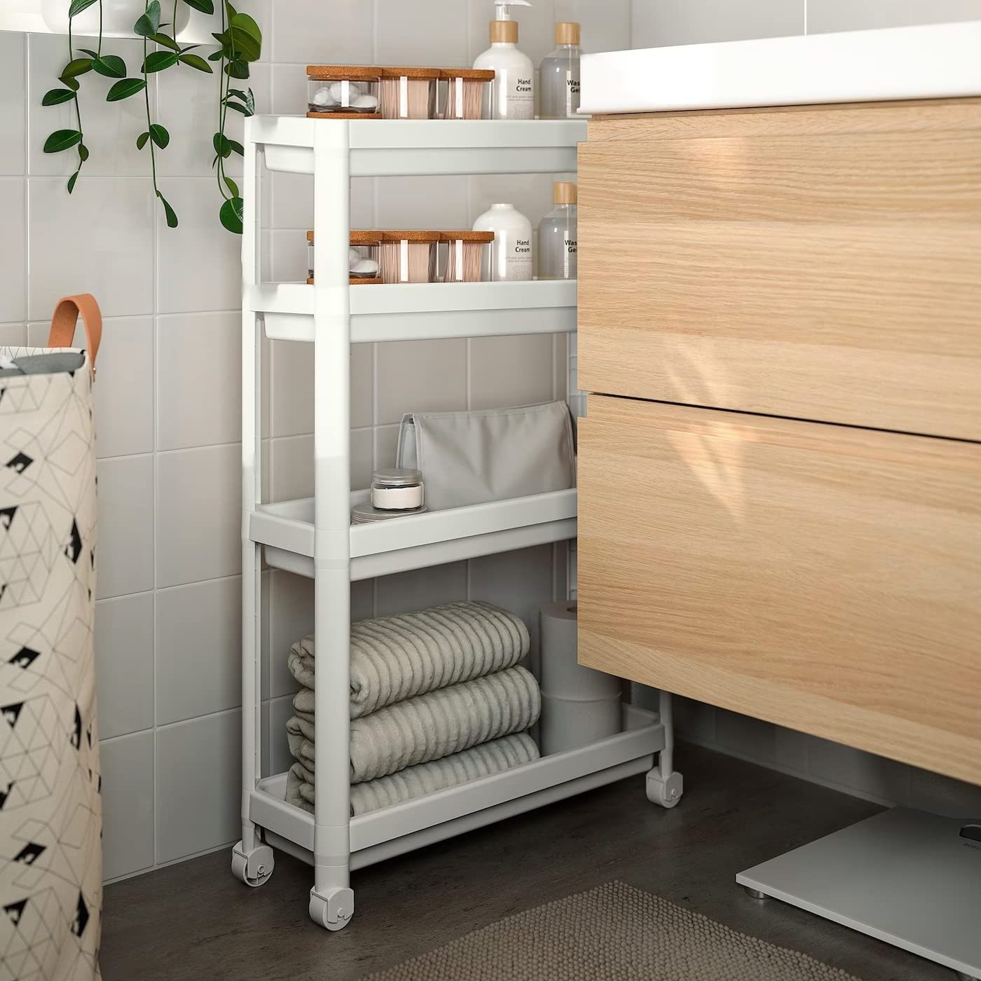 Slim Laundry Cart 4 Tier Mobile Shelving Unit Slide Out Storage Shelves for Kitchen Bathroom Laundry Narrow Places