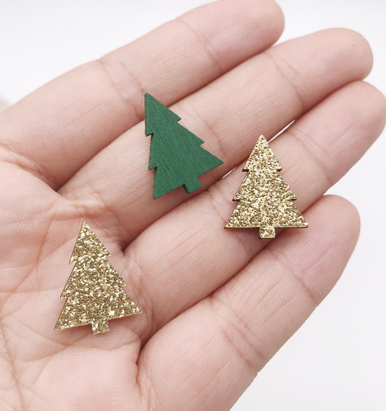 Christmas Tree Ornaments Mini Wood Tree Decorations New Glitter And Green Paint Christmas Tree For Table Decoration