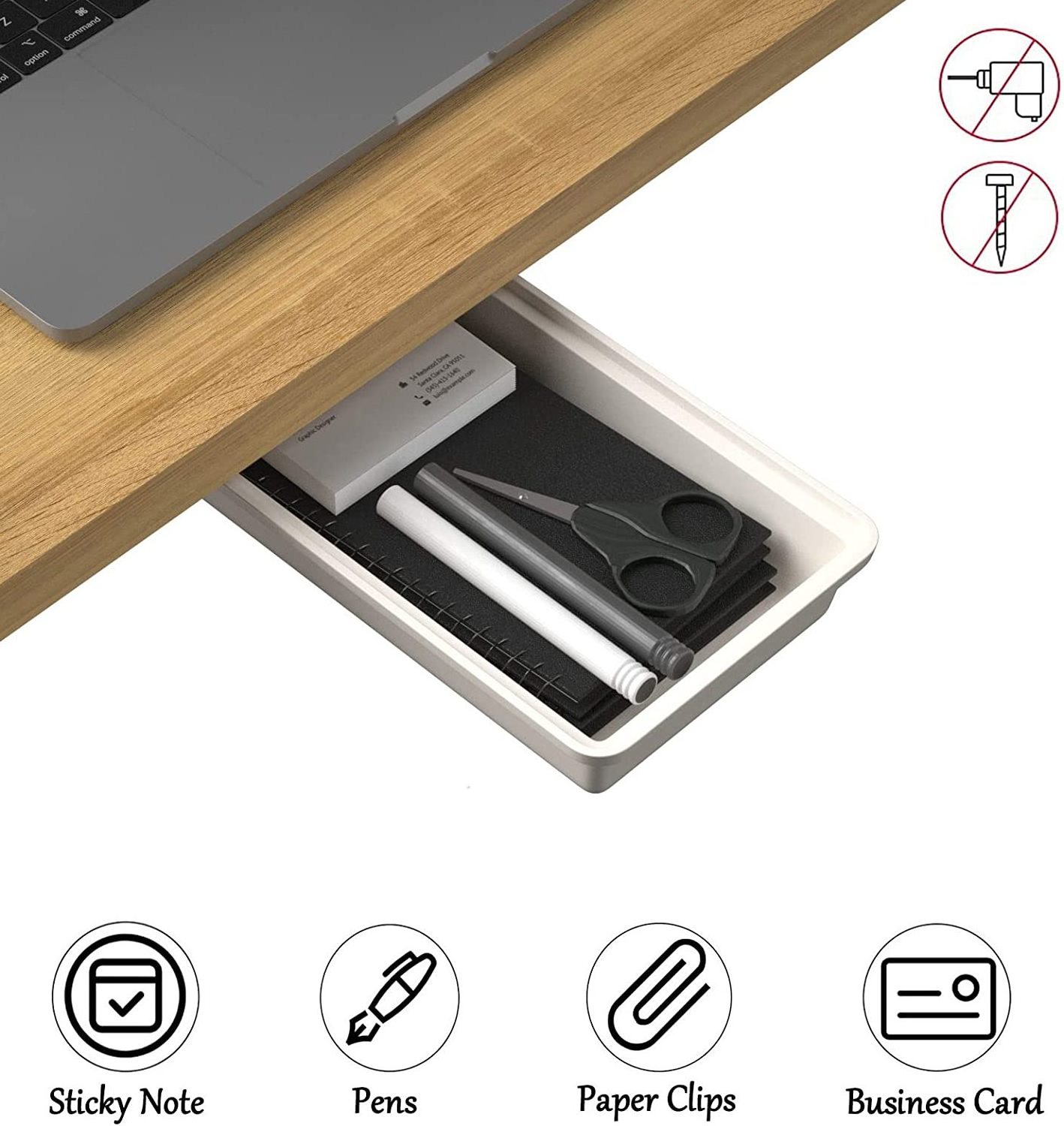 Self-Adhesive Under Office Desktop Pencil Tray Drawer Under Table Storage Tray Drawer for Office/Home/Kitchen