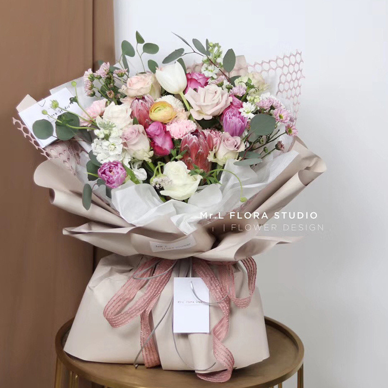 Custom fashion solid color korea style waterproof flower wrapping paper for bouquet