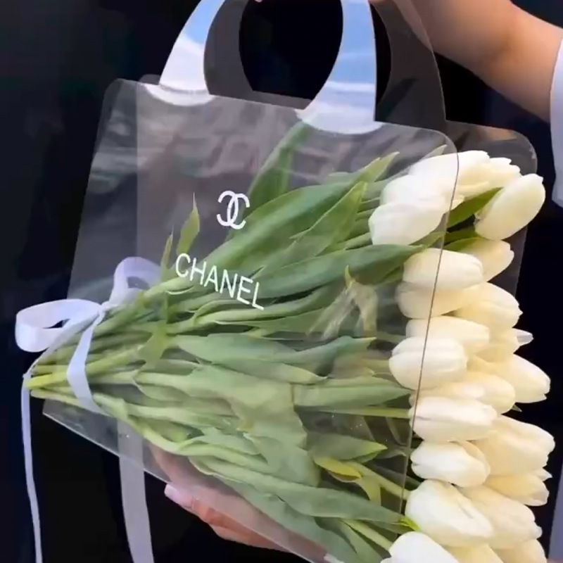 High Quality Fashion Clear Floral Packing Gift Bag With PVC  Plastic Transparent Bouquet Gift Handbag