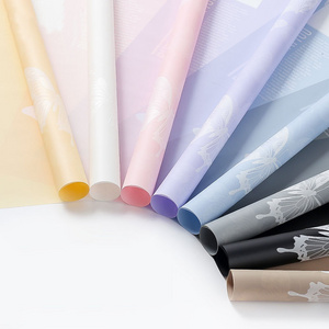 Korean translucent plastic soap flower bouquet wrapping paper waterproof gift packaging tissue wrapping paper with butterfly