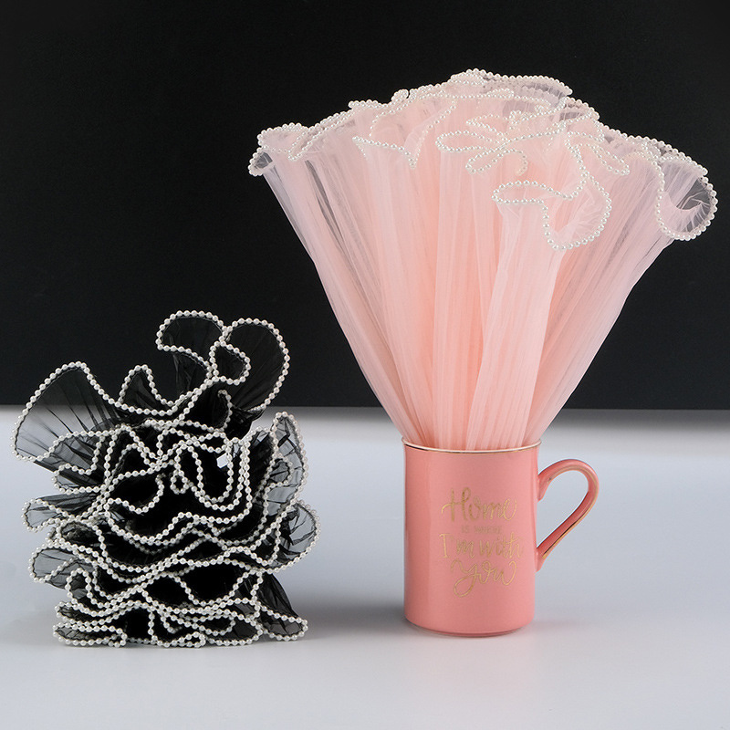 Pearl ruffled wave net Korean wrapped flowers wrapping paper material wedding bouquet decoration