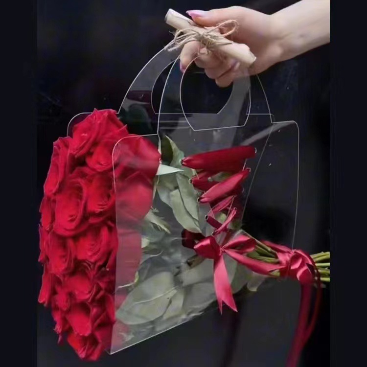 High Quality Fashion Clear Floral Packing Gift Bag With PVC  Plastic Transparent Bouquet Gift Handbag