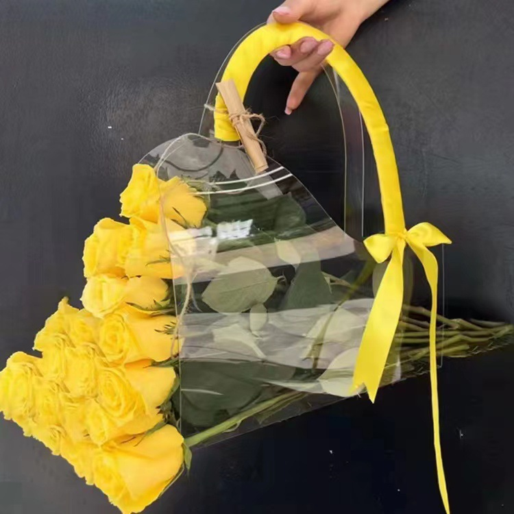 High Quality Fashion Clear Floral Packing Gift Bag With PVC  Plastic Transparent Bouquet Gift Handbag