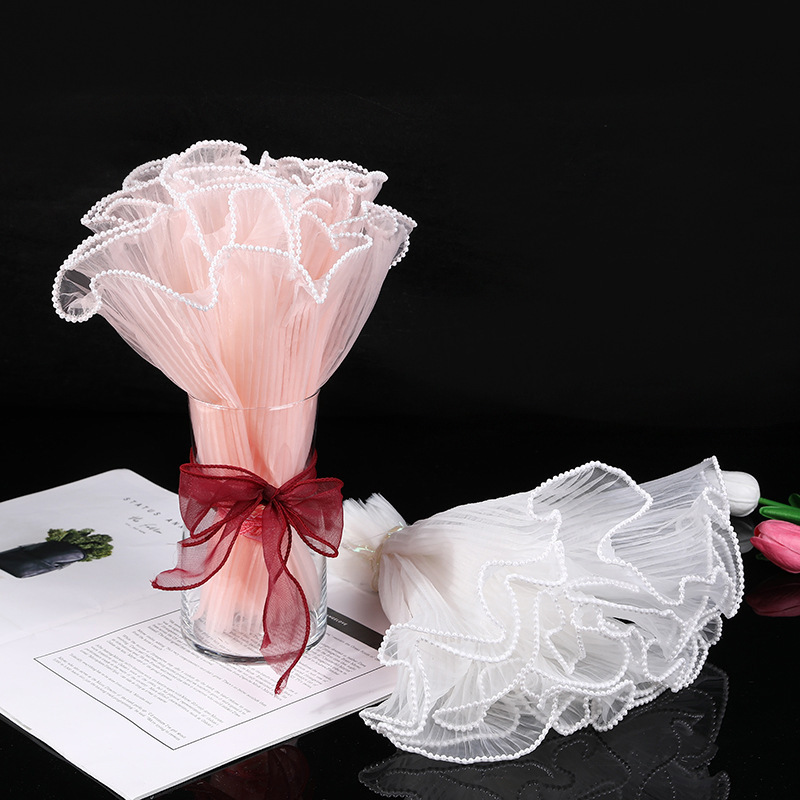 Pearl ruffled wave net Korean wrapped flowers wrapping paper material wedding bouquet decoration