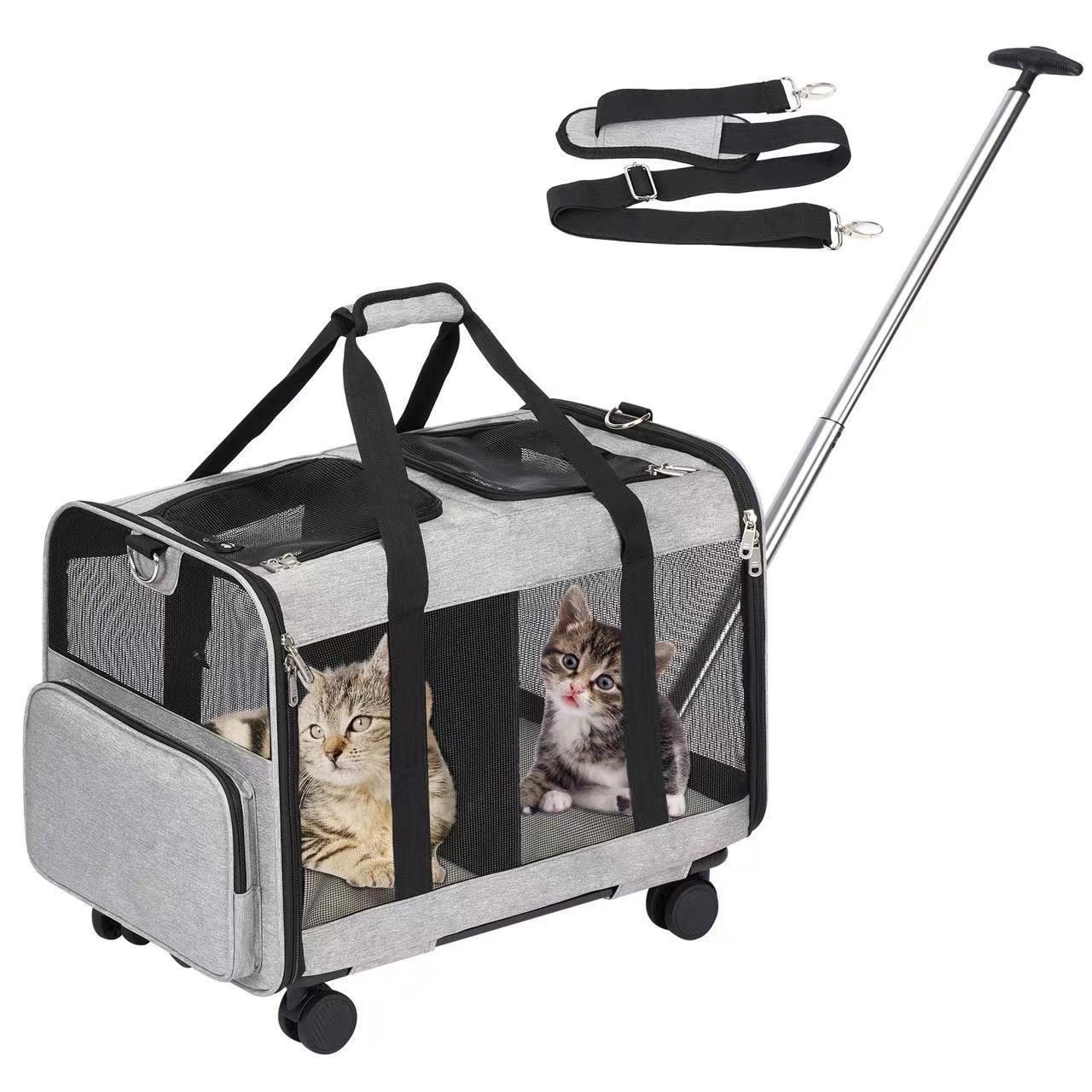 foldable 2 room pet carriers travel products breathable pet dog sling bag pet trolley bag with wheels