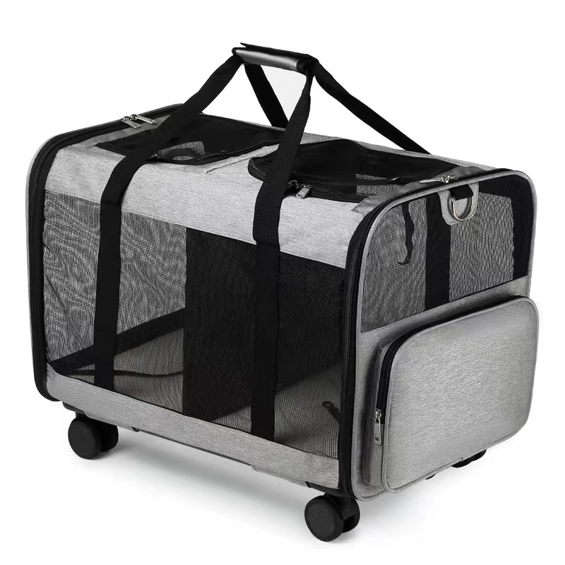 foldable 2 room pet carriers travel products breathable pet dog sling bag pet trolley bag with wheels