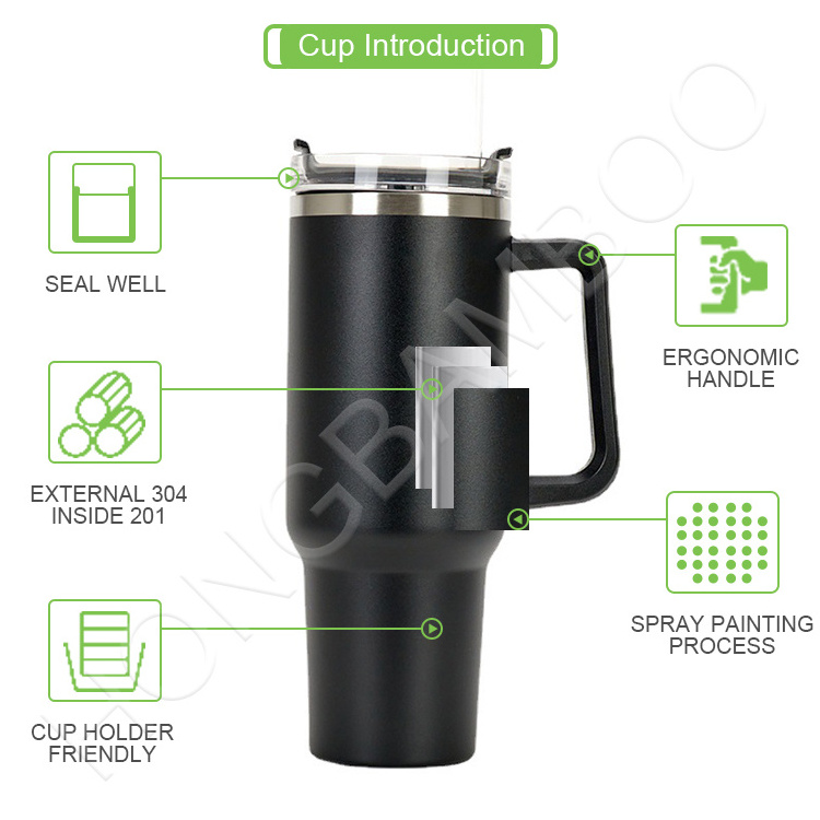 40oz  Bottle with Handle Hot Coffee Mug Cup Thermal Stainless Steel Tumbler with Straws Vacuum Flask Insulated Portable Cup