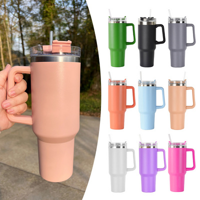 40oz  Bottle with Handle Hot Coffee Mug Cup Thermal Stainless Steel Tumbler with Straws Vacuum Flask Insulated Portable Cup