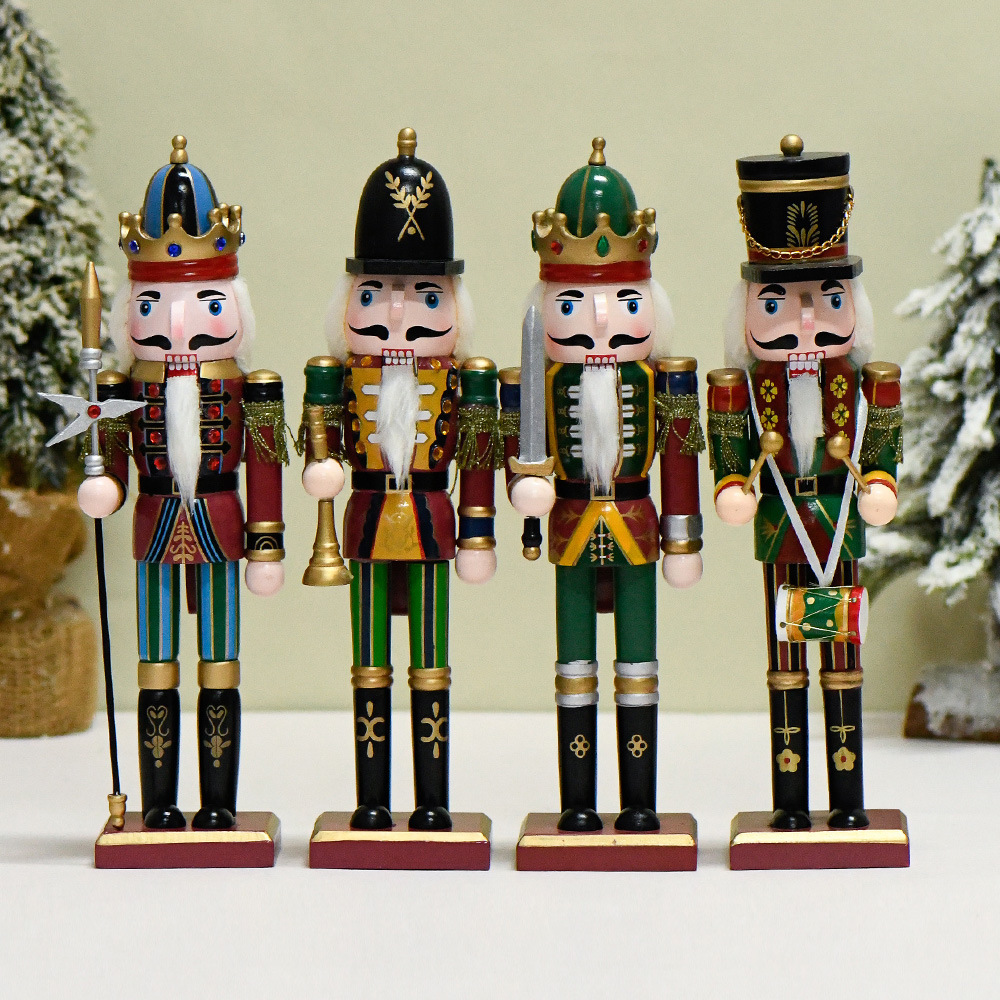 30CM Wooden Nutcracker Puppet Figurine Hand Painted Nutcracker Soldier Model Doll Christmas Ornaments Home Decoration New Year