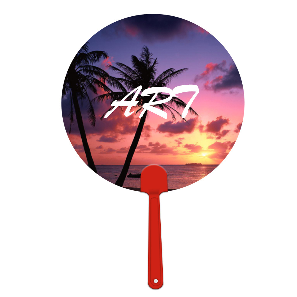 Hot sell custom hand held fan round plastic Chinese personalized wedding favors advertising fans