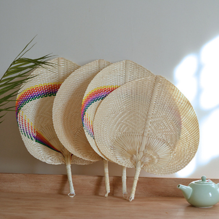 Viet Nam Bamboo Craft Weave Hand Fan Heart/ Handwoven Personalized Palm Hand Fans Rattan Raffia Fan