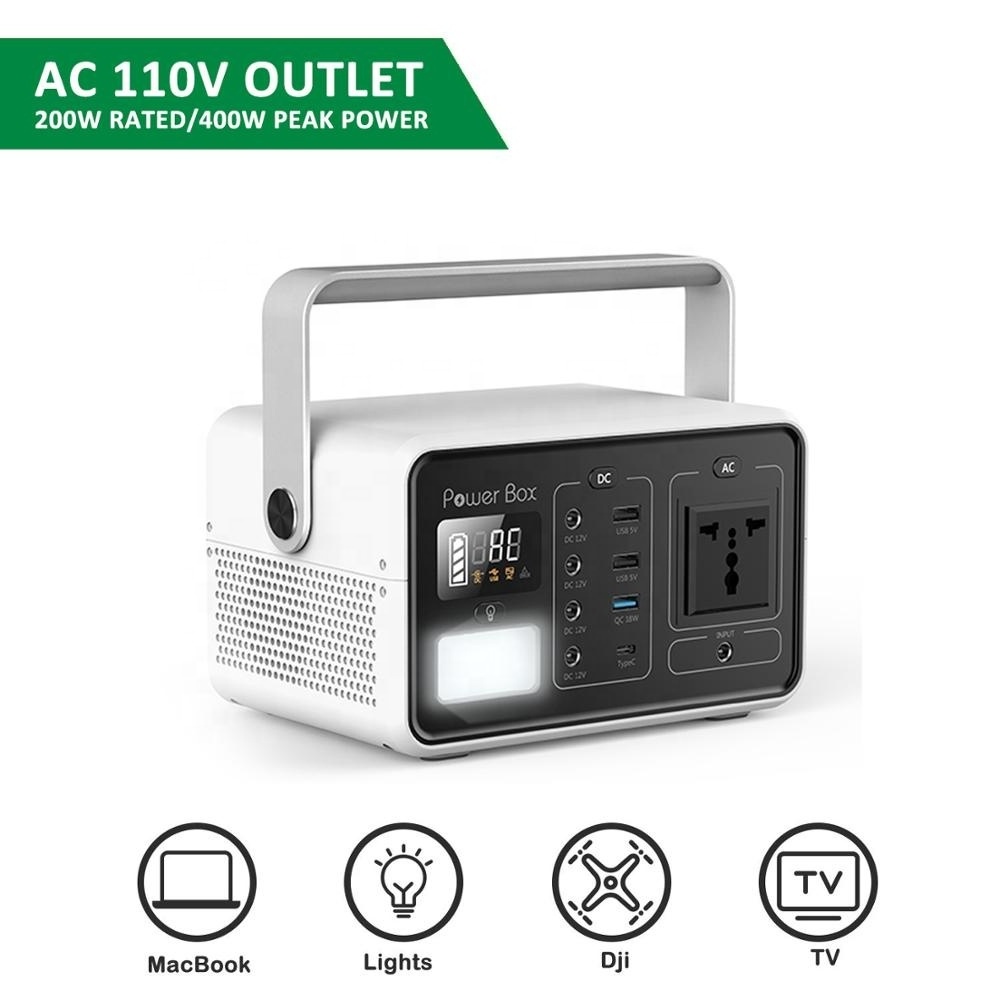 Portable Power Station 200W 222Wh Emergency Backup Lithium Battery 110V/200W AC Outlet Solar Generator