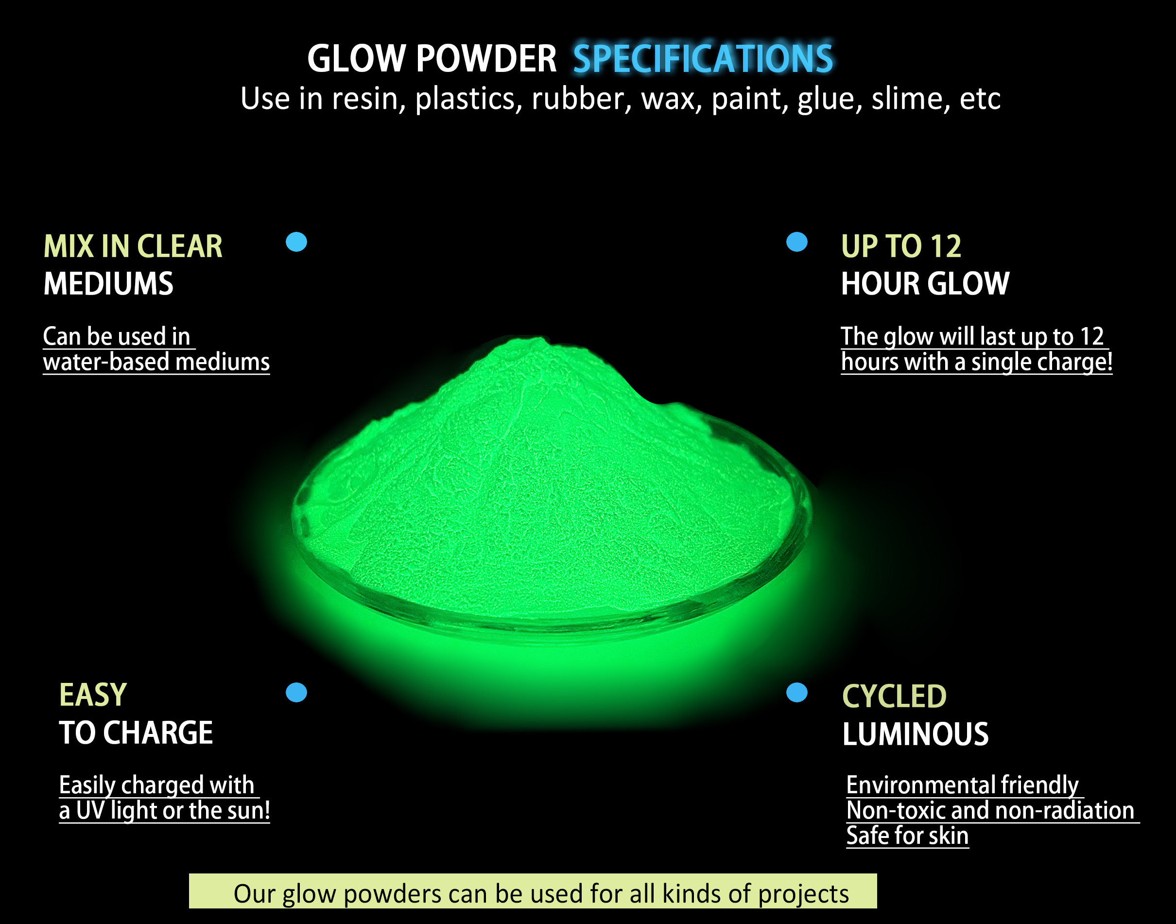 Glow in the dark powder supplier luminescent screen printing photoluminescent pigment for glow in the dark plastisol inks