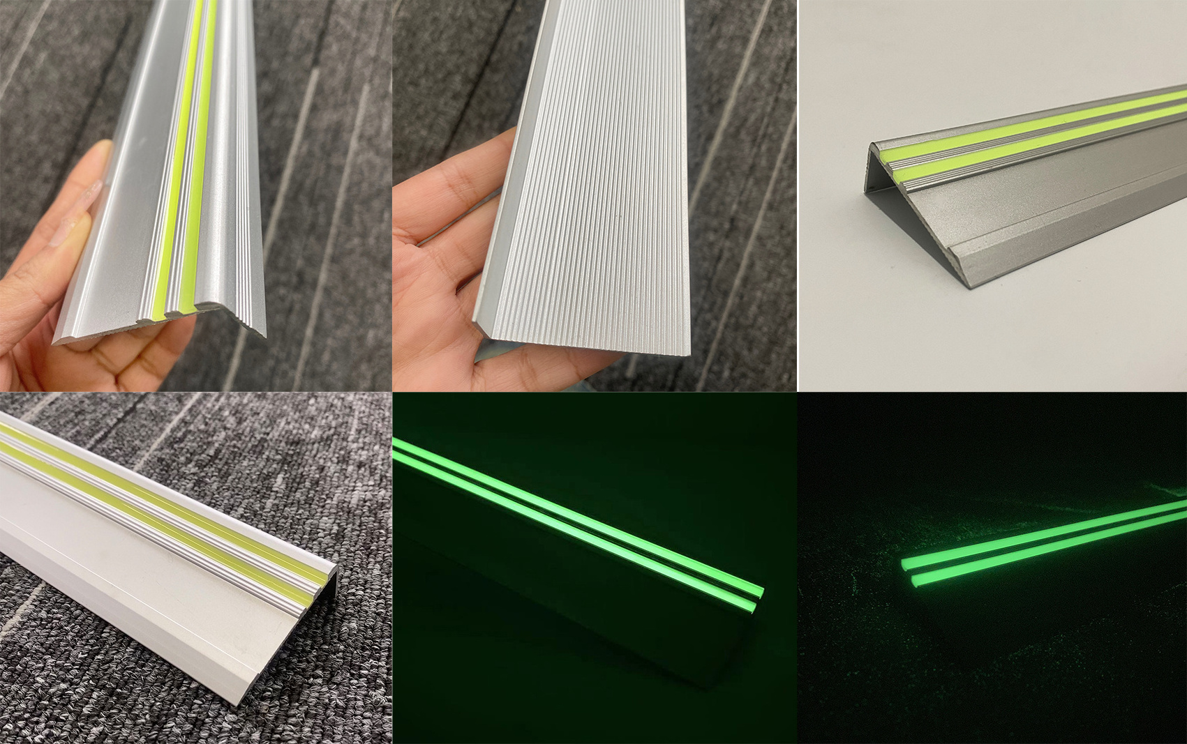 Luminous Anti Slip Aluminium Stair Nosing Step Edge Ramp Profile Glow in Dark for Walking Area Lighting