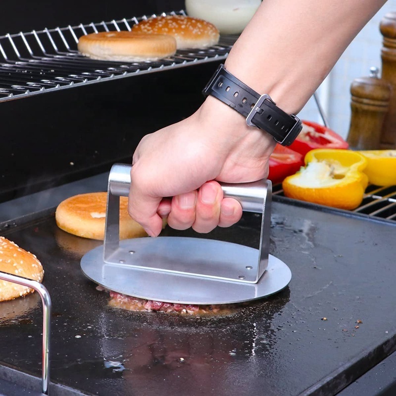 Factory Stainless Steel Burger Press, 6.2 inch Round Burger Smasher for Flat Top Griddle Grill Cooking