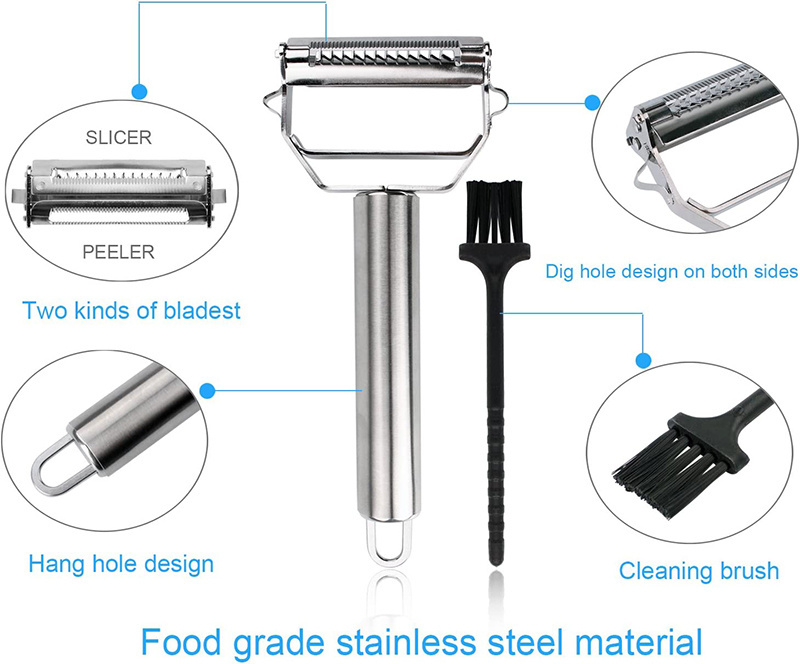 Julienne Peeler Stainless Steel Cutter Slicer with Cleaning Brush for Carrot Potato Melon Gadget Vegetable Fruit