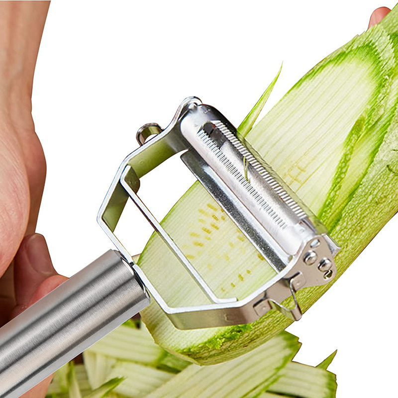 Julienne Peeler Stainless Steel Cutter Slicer with Cleaning Brush for Carrot Potato Melon Gadget Vegetable Fruit