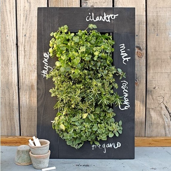 wooden chalkboard wall planter