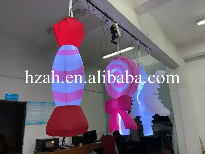 LED Hanging Inflatable Candy Cane Inflatable Lollipop Blow Up Snowflake for Christmas Decoration