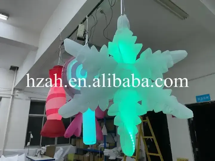 LED Hanging Inflatable Candy Cane Inflatable Lollipop Blow Up Snowflake for Christmas Decoration