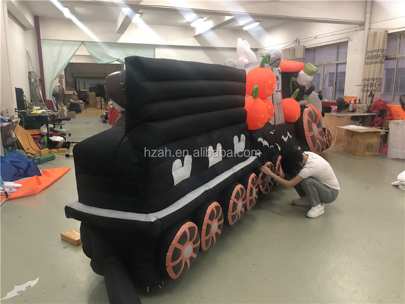 Halloween Inflatable Skeleton Train with Pumpkin for Indoor Decoration