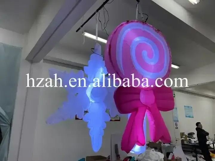 LED Hanging Inflatable Candy Cane Inflatable Lollipop Blow Up Snowflake for Christmas Decoration