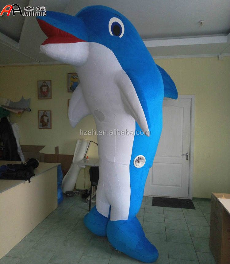 Blue Inflatable Costume Dolphin Cartoon for Advertising Decoration