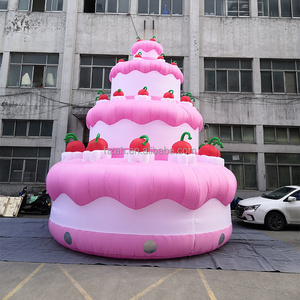 Custom pink inflatable birthday cake with cherry cream model for mall anniversary celebrating