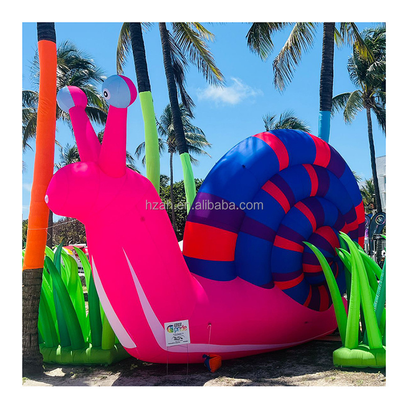 Inflatable Pink Snail Model with Grass Led Light Inflatable Snail Cartoon Balloon