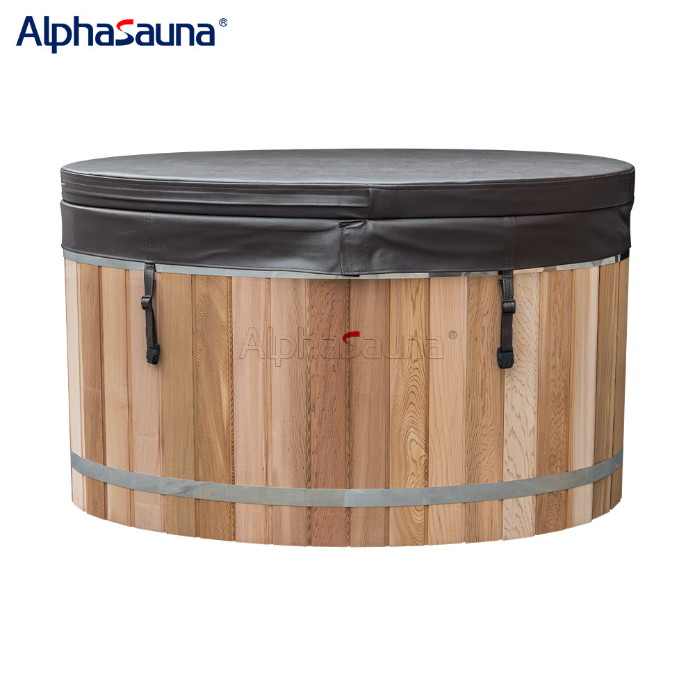 Wooden Outdoor Ice Bucket Bath Wood Cold Plunge Tub Stainless Steel Liner Ice Bath With Lid  For Sale