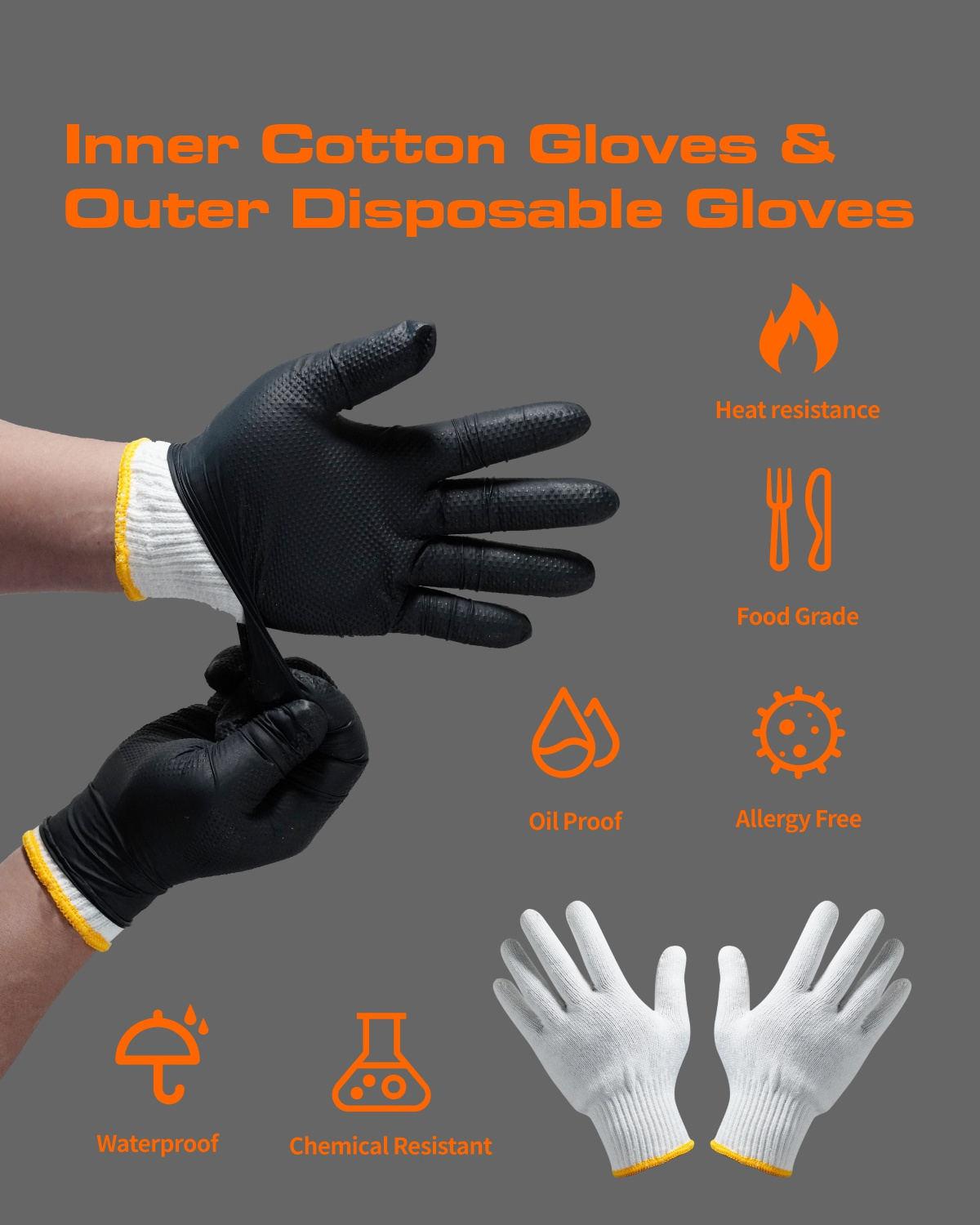 ANBOSON barbecue grilling cooking black disposable nitrile cotton bbq gloves heat resistant