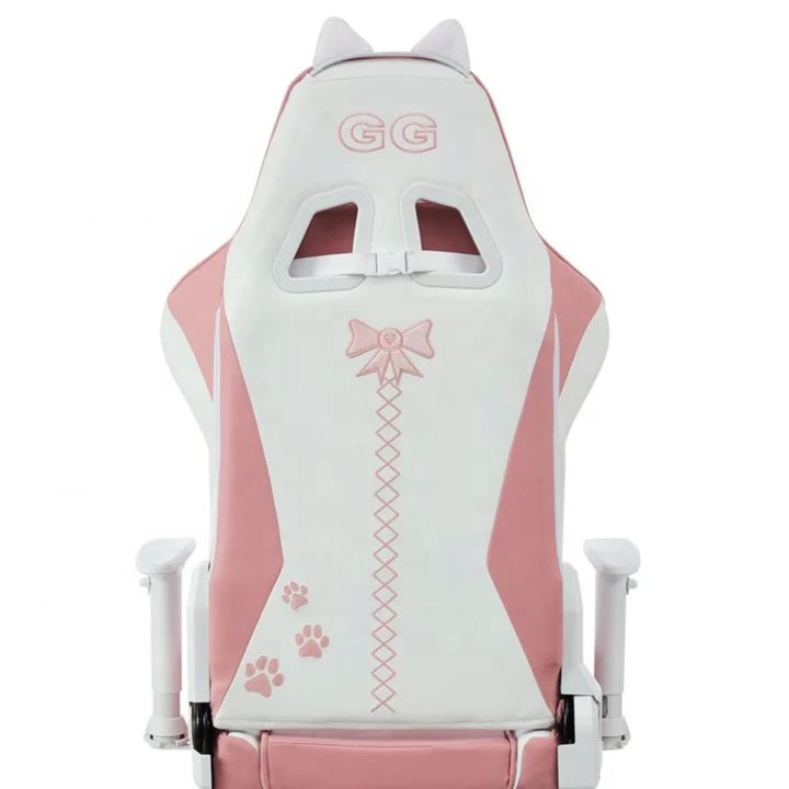 Colombia female gamer free shipping computer desk pink gaming chair cheap stock custom 2d white arm cute girl cat chair with paw