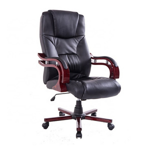 Comfortable Sedentary Leather Solid Wood Office Chair Reclining Swivel Chair Boss Leather Solid Wood Lift Executive Chair