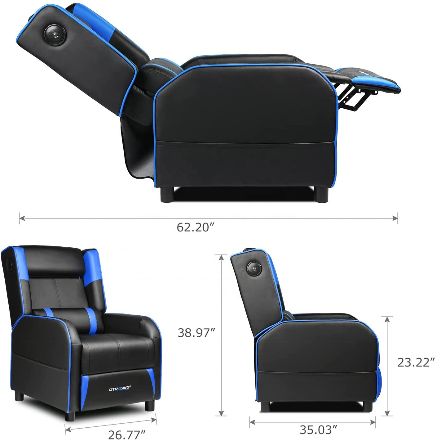 Wholesale Premium Leather Adjustable Headrest Ergonomic Relaxing Large Gaming Recliner Sofa Chair with Speakers Footrest