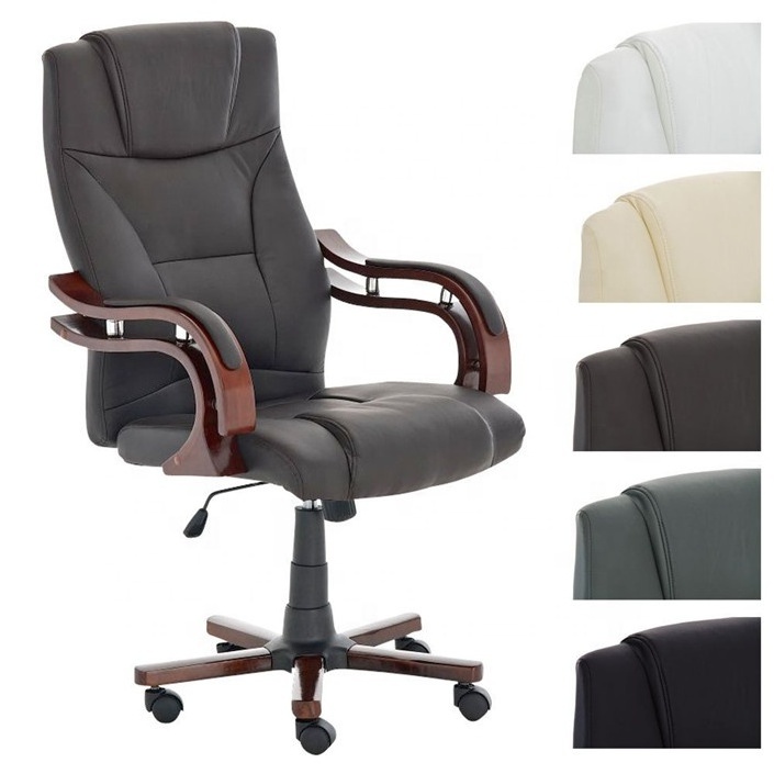 Comfortable Sedentary Leather Solid Wood Office Chair Reclining Swivel Chair Boss Leather Solid Wood Lift Executive Chair