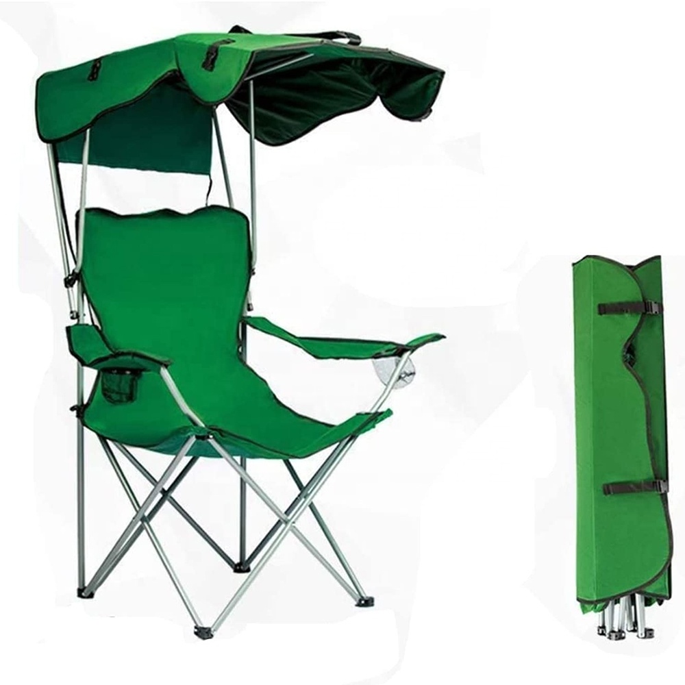 Heavy Duty Quad Fold Beach Chair Oversized Camping Lounge Chair with Adjustable Shade Canopy