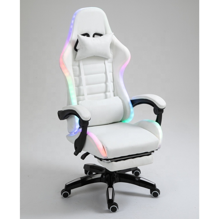 Cheap DDP Full White PU Leather Computer PC Game Chair Silla Gamer Led RGB Racing Massage Gaming Chair With Lights And Speakers